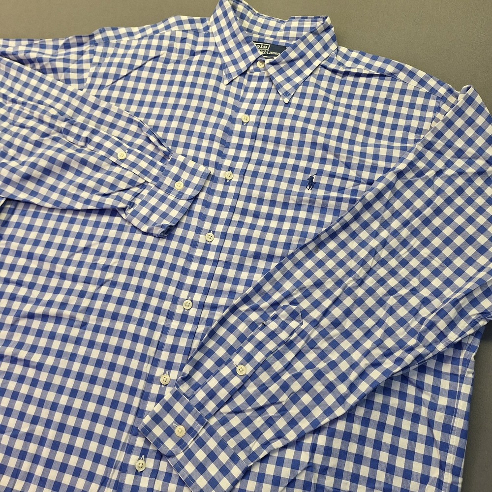 Polo Ralph Lauren Lowell Sport Mens Blue Gingham Check Cotton Shirt Large